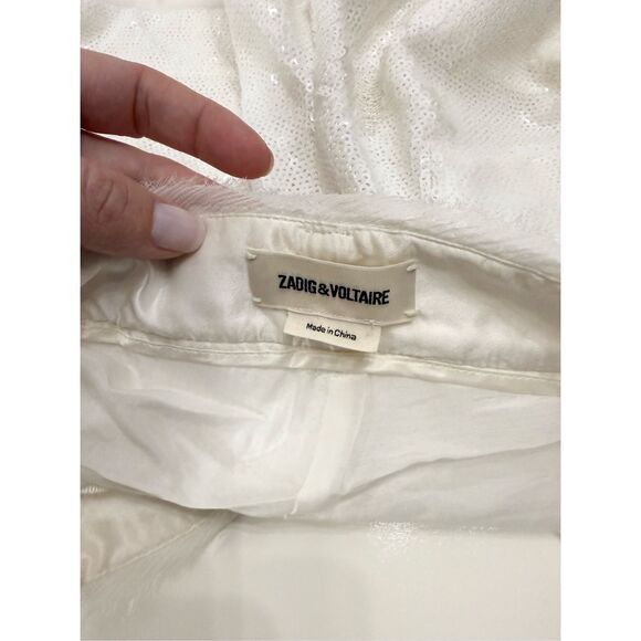 Zadig & Voltaire Womens White Storm Sequin Silk Shorts Size 34 - Picture 3 of 4